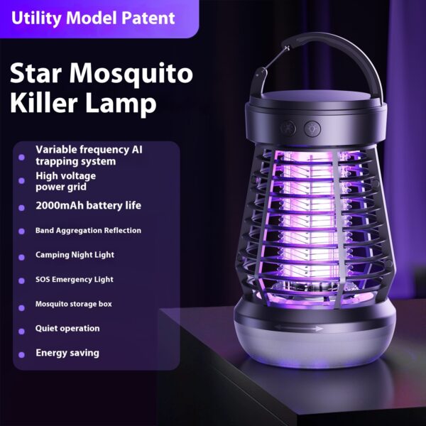 2in1 Mosquito Killer Lamp Electric Fly Catcher USB Rechargeable Electric Mosquito Swatter Electric Fly Trap With Night Light S0S Emergency Light Mosquito Killer Terrace Camping - Image 5