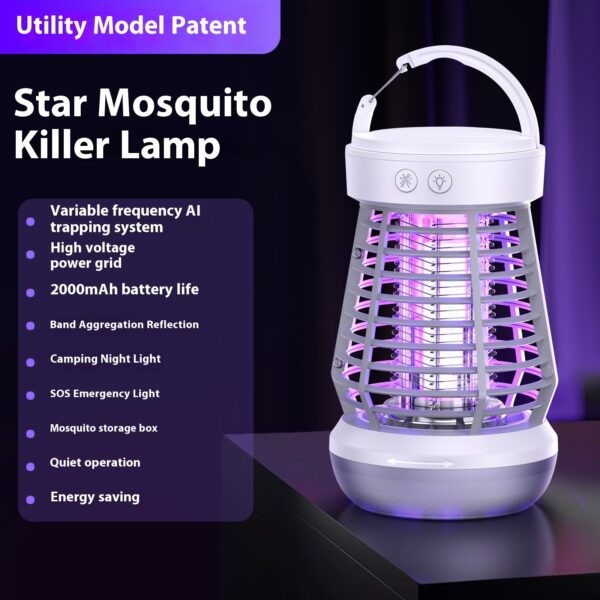 2in1 Mosquito Killer Lamp Electric Fly Catcher USB Rechargeable Electric Mosquito Swatter Electric Fly Trap With Night Light S0S Emergency Light Mosquito Killer Terrace Camping - Image 3